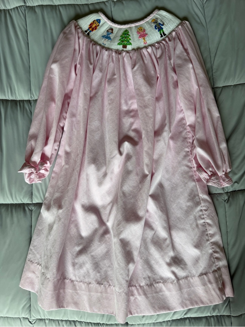 Girls' Pink Smocked Holiday dress with Embroidered Yoke